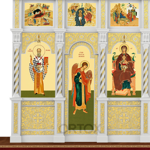 Иконостас "Владимирский" пятиярусный белый с золотом (поталь), 690х860х45 см фото 6