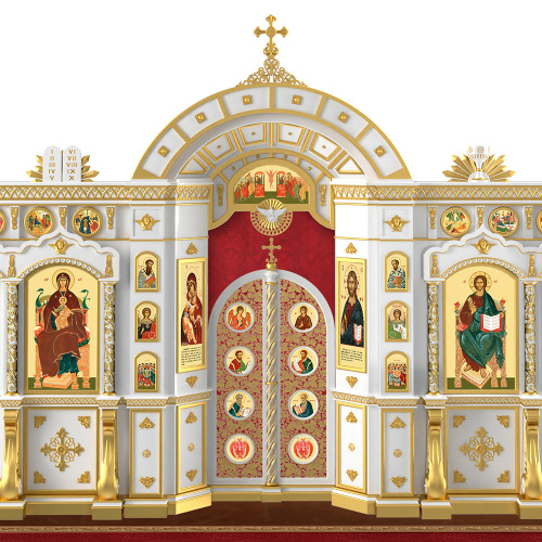 Иконостас "Рождественский" двухъярусный белый с золотом (поталь), 848,5х456х53 см фото 5