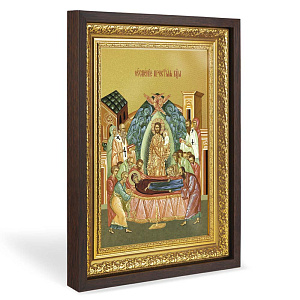 Икона Успения Пресвятой Богородицы, в широком багете, цвет "темный дуб", на холсте, с золочением (33,5х42,2 см (под икону А4))