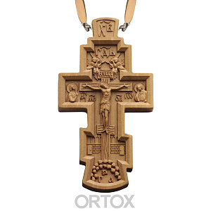 Крест наперсный деревянный резной, с цепью, 5,2х10 см (защитный лак)
