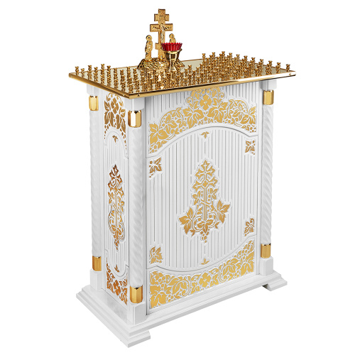 Панихидный стол на 100 свечей "Суздальский" белый с золотом (поталь), тумба, резьба, 85х46х100 см