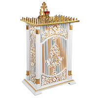 Панихидный стол на 70 свечей "Суздальский" белый с золотом (патина), тумба, резьба, 70х46х100 см