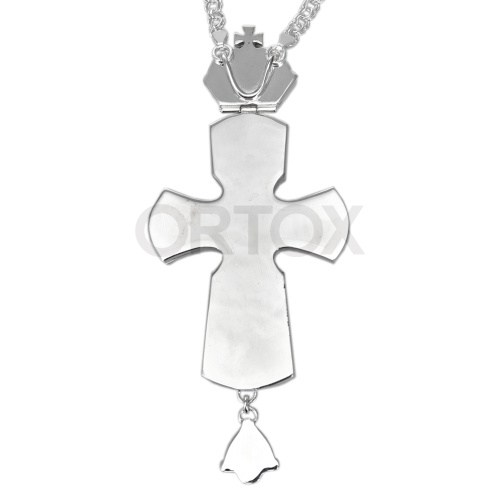 Крест наперсный из ювелирного сплава с цепью, серебрение и фианиты, высота 15 см фото 3