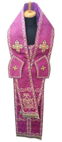 Архиерейский требный комплект фиолетовый вышитый, ткань муар