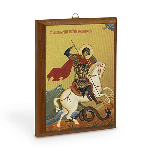 Икона Георгия Победоносца на деревянной основе, цвет "кипарис", на холсте с золочением (9х12 см (под икону А7))