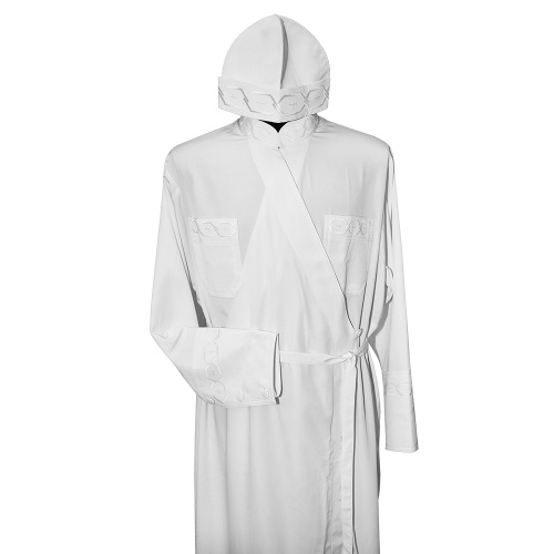 Комплект: подрясник, жилет, скуфья с вышивкой, белый мокрый шелк фото 4