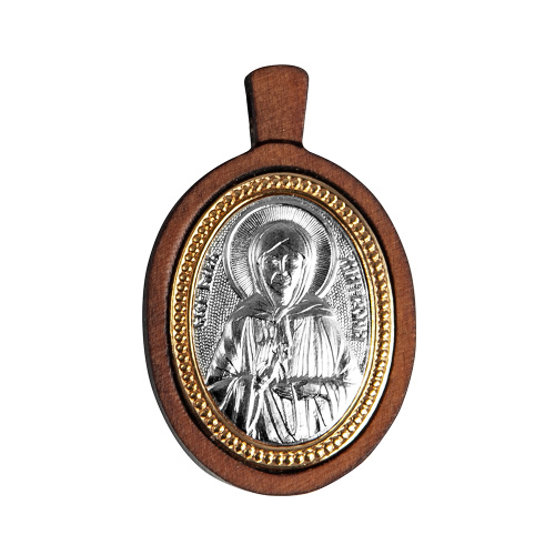 Образок деревянный с ликом блаженной Матроны Московской из мельхиора в серебрении и золочении, 1,9х3 см фото 3