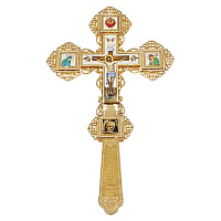 Крест напрестольный латунный в позолоте, белые фианиты, 20,5х35 см