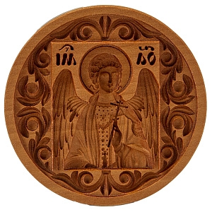 Печать для просфор с иконой Архангела Михаила, деревянная (Ø 6 см)
