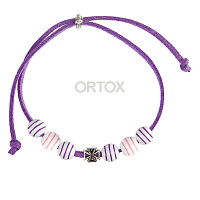Браслет-шнурок с бусинами и крестиком, фиолетовый