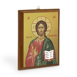 Икона Спасителя Господь Вседержитель на деревянной основе, цвет "кипарис", на холсте с золочением (9х12 см (под икону А7))