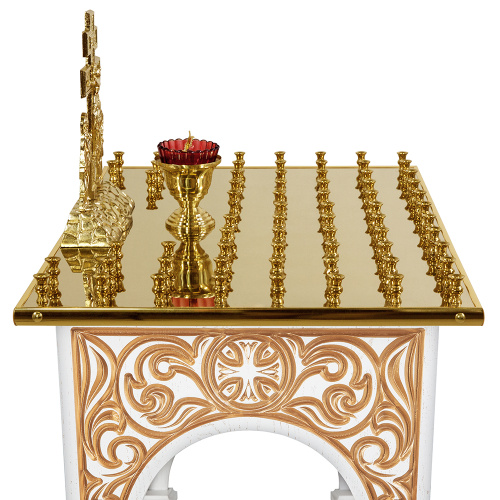 Панихидный стол на 70 свечей "Тверской" белый с золотом (патина), колонны, резьба, 70х50х96 см фото 4