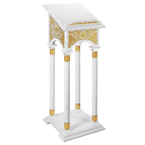 Аналой боковой "Суздальский" белый с золотом (поталь), колонны, резьба, 46х46х135 см фото 2