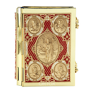 Евангелие требное малое, полный оклад "под золото", эмаль, 12х16 см (красное)