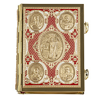 Евангелие требное среднее красное, полный оклад "под золото", 17х22 см