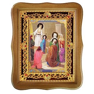 Икона "Введение во храм Пресвятой Богородицы", 22х27 см, фигурная багетная рамка (темный киот)