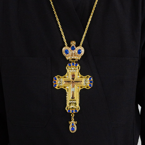 Крест наперсный с цепью, цинковый сплав, камни, 8х18,5 см фото 14