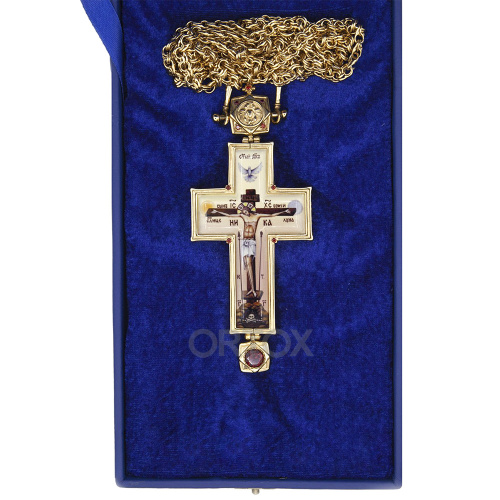 Крест наперсный из ювелирного сплава, позолота, с цепью, 5,2х12,5 см фото 5
