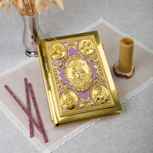 Апостол фиолетовый №1, полный оклад "под золото", эмаль, 23х30 см фото 2