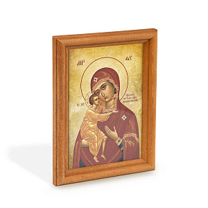 Икона Божией Матери "Феодоровская" в деревянной рамке, цвет "кипарис", 12х1,5 х17 см (стекло, картон)