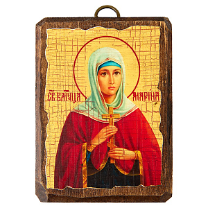 Икона великомученицы Марины (Маргариты) Антиохийской, под старину, 6,5х9 см (береза)