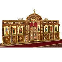 Иконостас "Рождественский" двухъярусный, цвет "кипарис" с золотом (поталь), 848,5х456х53 см