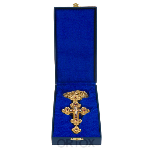 Крест наперсный латунный в позолоте с цепью, фианиты, 7,5х14,5 см фото 5