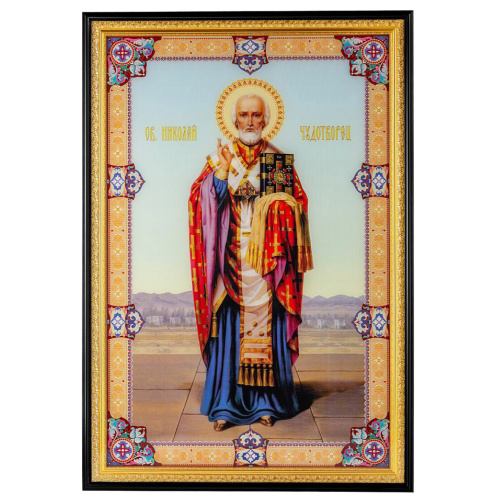 Икона большая храмовая святителя Николая Чудотворца, 80х117 см, УФ-печать на стекле