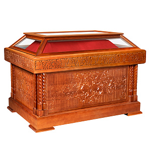 Гробница под Плащаницу "Суздальская", цвет "кипарис" (красная ткань, сосна, 138х98х95 см)