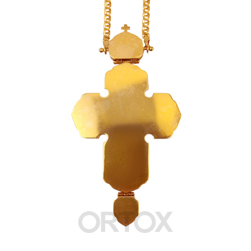 Крест наперсный латунный в позолоте с цепью, фианиты, 8х14,5 см фото 3
