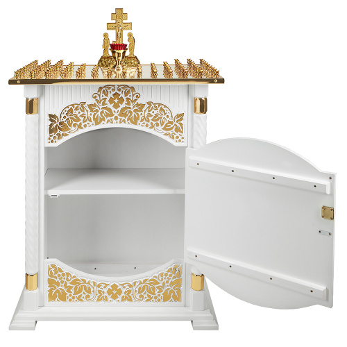 Панихидный стол на 100 свечей "Суздальский" белый с золотом (поталь), тумба, резьба, 85х46х100 см фото 3
