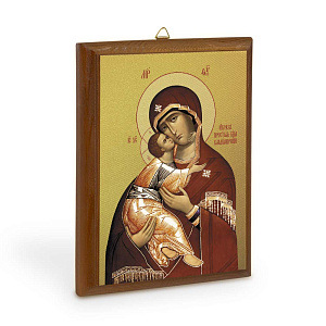 Икона Божией Матери "Владимирская" на деревянной основе, цвет "кипарис", на холсте с золочением (9х12 см (под икону А7))