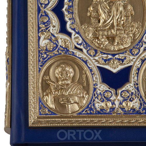Апостол синий, оклад "под золото", кожа, эмаль, 23х30 см фото 10