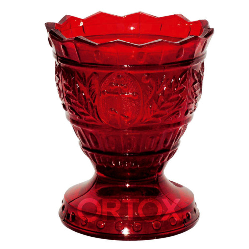Лампада стеклянная "Лилия", красная узорчатая, на ножке, высота 8,5 см, диаметр 7,2 см