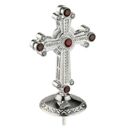 Крест на митру латунный с камнями, серебрение фото 2