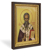 Икона архиепископа Андрея Критского, святителя, в широком багете, цвет "темный дуб", на холсте, с золочением 
