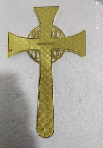 Крест требный четырехконечный, цинковый сплав, красная эмаль, камни, 17х29 см, У-0970 фото 3