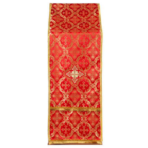 Накидка на аналой красная "Крест", золотая тесьма, бахрома, 45х190 см  фото 2