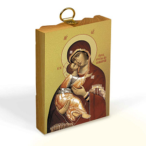 Икона Божией Матери "Владимирская" на деревянной основе светлая, на холсте с золочением (5,2х7,4 см (А8))