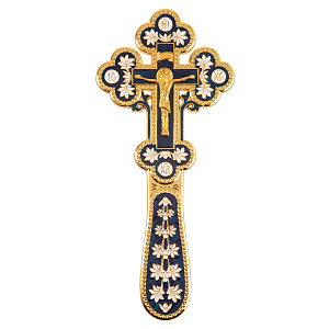 Крест требный, цинковый сплав, синяя и белая эмаль, 10х22,5 см (с полировкой)