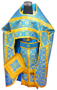 Иерейское облачение голубое, парча, золотой галун с рисунком "крест" (машинная вышивка)