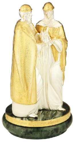 Статуэтка на мраморе "Петр и Феврония" из ювелирного сплава с позолотой, 12 см фото 2