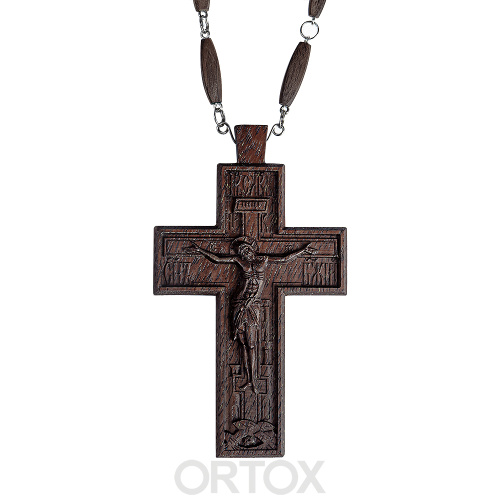 Крест наперсный протоиерейский деревянный темный, с цепью, резной, 7х12 см фото 12