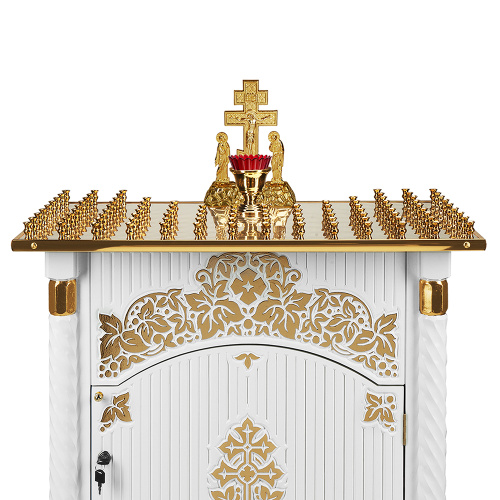 Панихидный стол на 100 свечей "Суздальский" белый с золотом (поталь), тумба, резьба, 85х46х100 см фото 6
