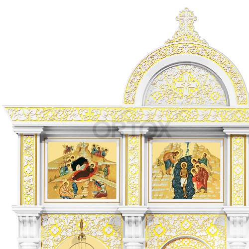 Иконостас "Владимирский" двухъярусный белый с золотом (патина), 690х528х40 см фото 7