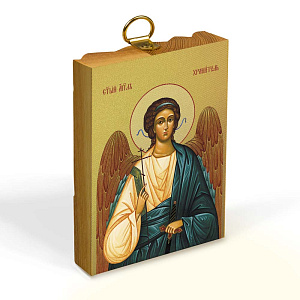 Икона Ангела-Хранителя на деревянной основе светлая, на холсте с золочением (5,2х7,4 см (А8))