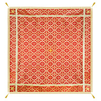 Накидка на аналой красная "Крест", золотая тесьма, бахрома, 190х190 см