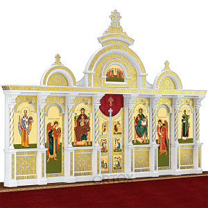 Иконостас "Владимирский" одноярусный белый с золотом (поталь), 690х470х40 см (ясень)