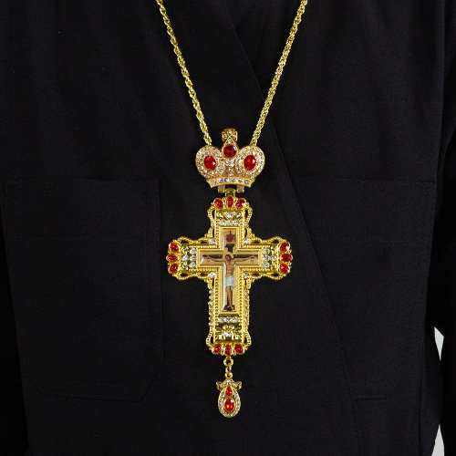 Крест наперсный с цепью, цинковый сплав, камни, 8х18,5 см фото 9