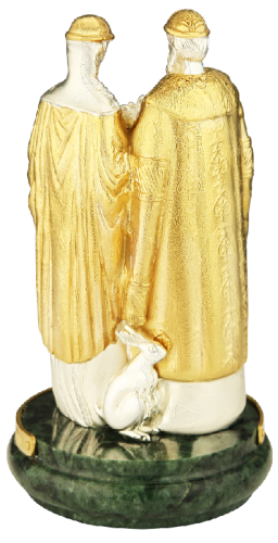 Статуэтка на мраморе "Петр и Феврония" из ювелирного сплава с позолотой, 12 см фото 5